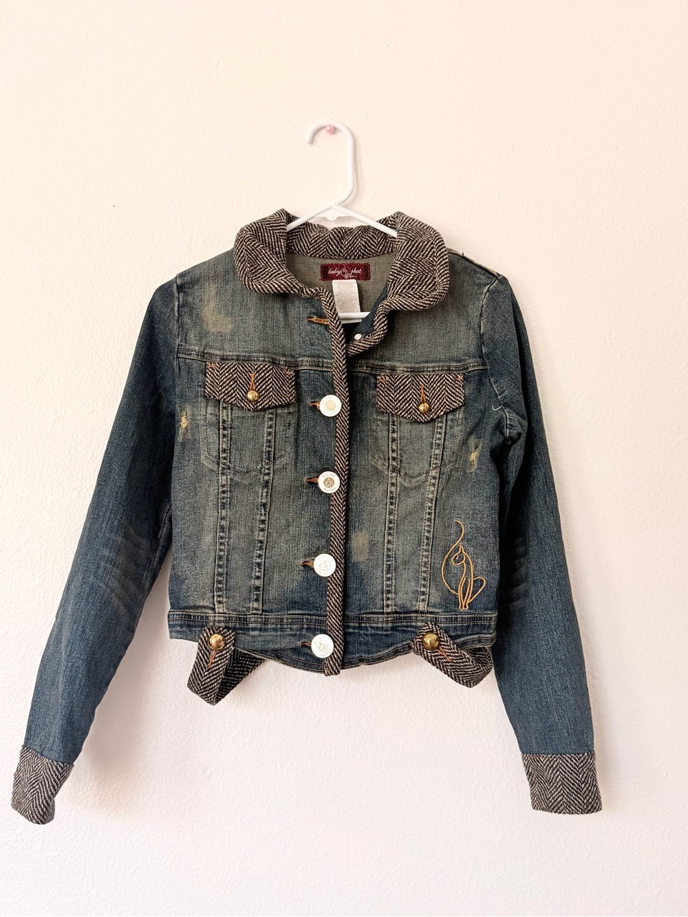 Y2K Women’s Denim Jacket with Herringbone Trim - Blue